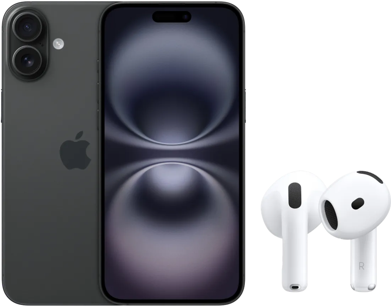 Apple iPhone 16 128GB Zwart + AirPods 4 Active Noise Cancellation (6151126874847)