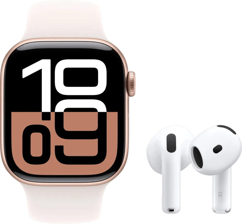 Apple Watch Series 10 42mm Roségoud Sportband S/M + AirPods 4 Active Noise Cancelling (6151126878814)
