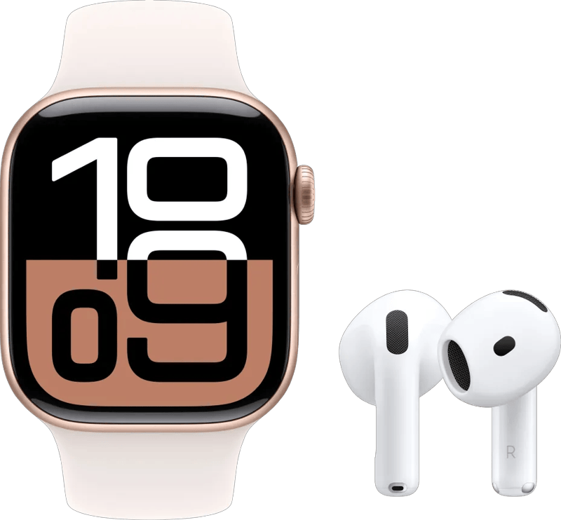 Apple Watch Series 10 42mm Roségoud Sportband S/M + AirPods 4 Active Noise Cancelling (6151126878814)